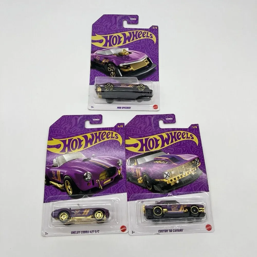 Hot Wheels 2025 57th Anniversary Purple Gold Lot 4 Camaro Porsche Shelby Cobra